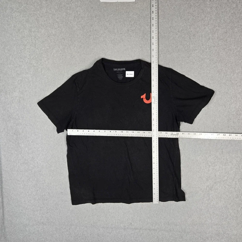 True Religion Men Shirt XL Black Graphic Logo Short Sleeve Print